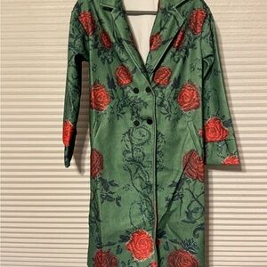 Floral Green and Red Long Coat